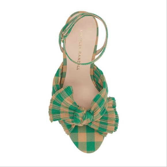 Loeffler Randall Natalia Bow Platform Heel SANDALS Size 5 Green Gingham NEW $450 - Picture 6 of 16